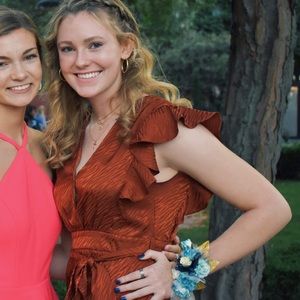 Rust Colored Fitted Dress With Ruffles